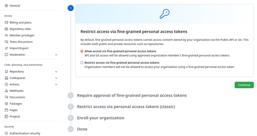 Setting personal access token access to organization resources